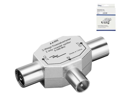 DINIC Verteiler 2xKoax-Kupplung auf 1xKoax-Stecker 2 Radiogeräte auf 1 Antennendose, Metall